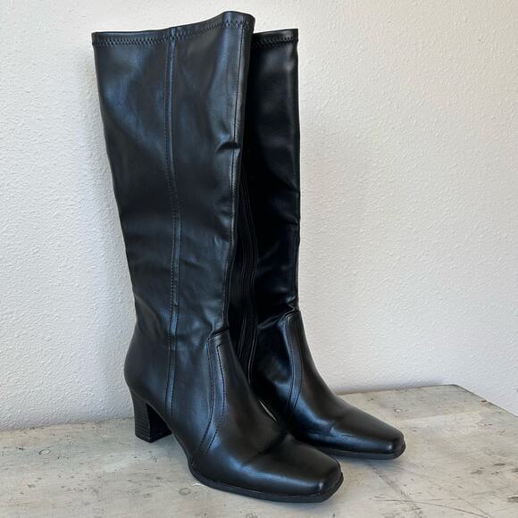 Predictions tall boots faux leather square toe block heel classic glam 6.5 - Picture 6 of 13